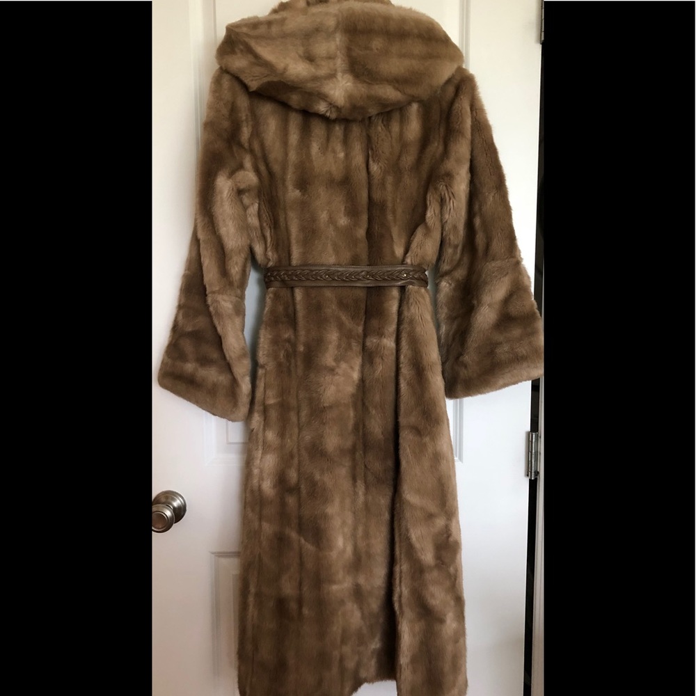 French Vintage Hooded TISSAVEL FauxFur Long Coat M - Picture 2 of 6